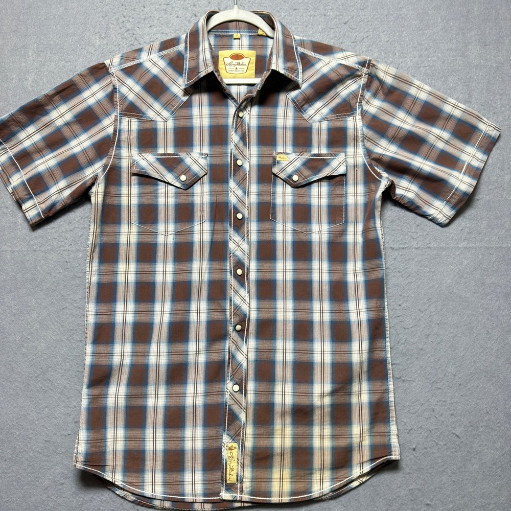 Larry Mahan Mens Brown Blue Plaid Western Short Sleeve Snap Shirt M LM-1421409